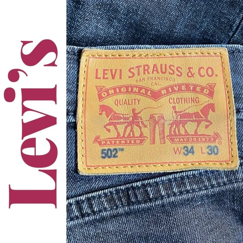 LEVI’S 502 MEN’S TAPER FIT Dark Blue Indigo‎ Wash Jeans, Size 34x30